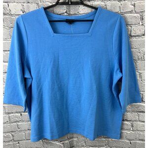 J. Jill  Wearever 2X NWT Blue Ribbed Top Square Neck 3/4 Sleeve Stretch Knit